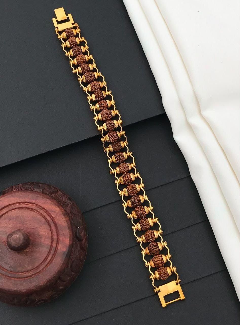 Genuine Panch Mukhi Modern Rudraksha Bracelet With Gold Plating