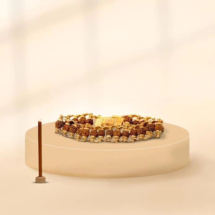 Genuine Panch Mukhi Modern Rudraksha Bracelet With Gold Plating