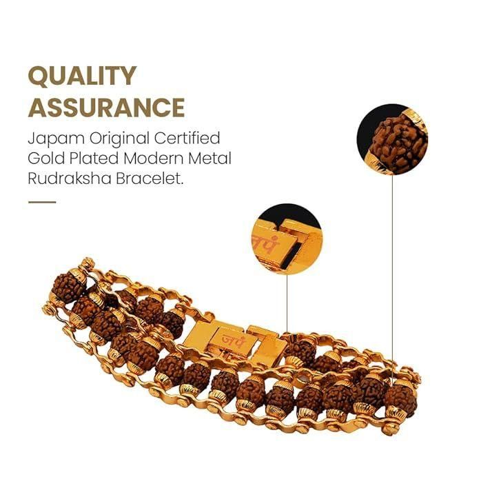 Genuine Panch Mukhi Modern Rudraksha Bracelet With Gold Plating