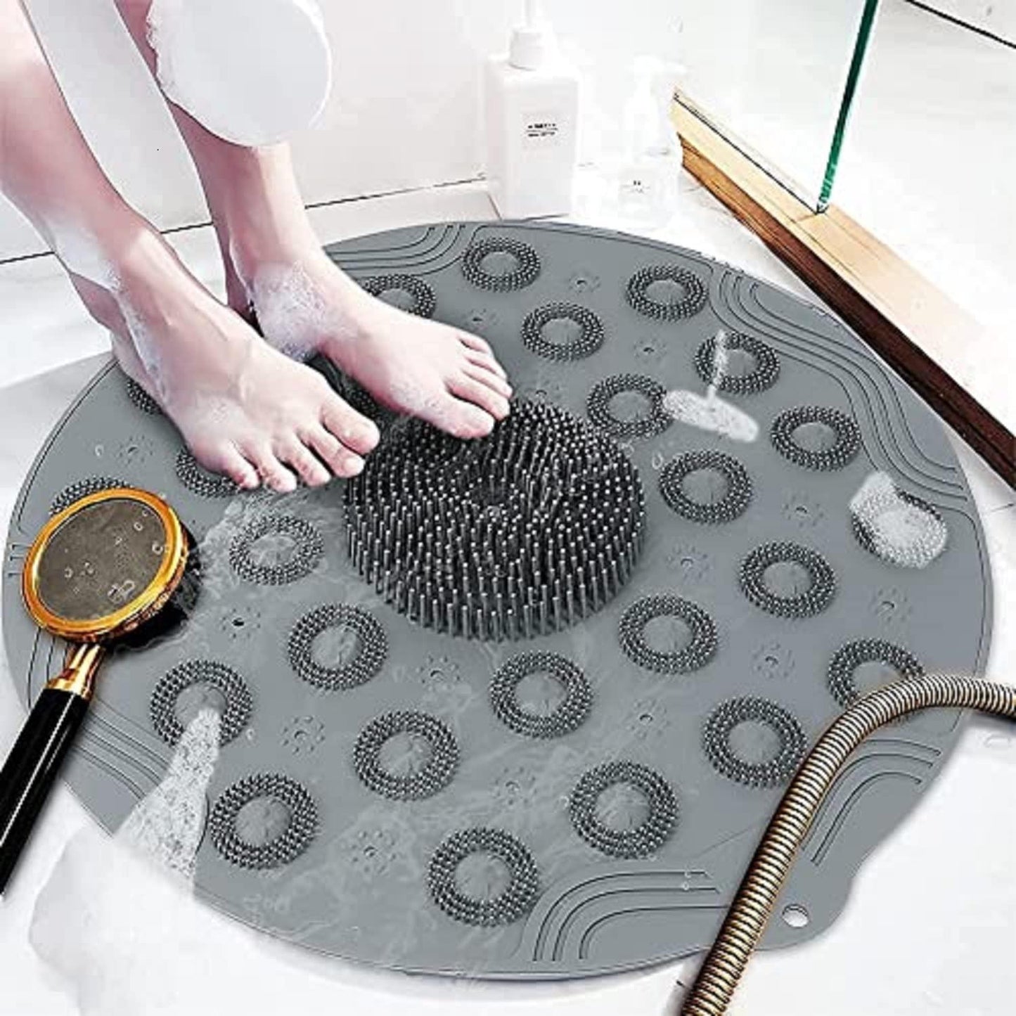 Shower Foot Scrubber & Massager Pad with Non-Slip Suction Cups – Exfoliating Foot Mat for Dead Skin (Pack of 2)