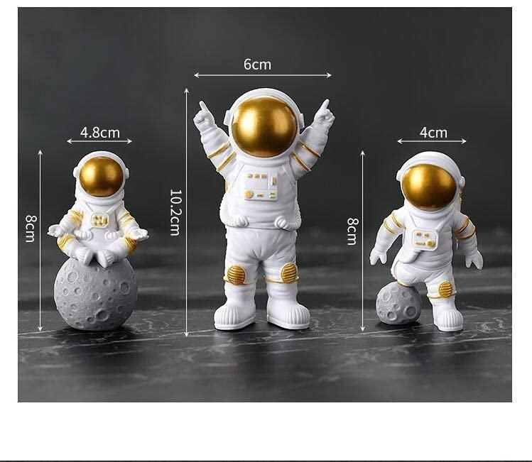 Astronaut Spaceman Statue Ornament - Home Office Desktop Figurine Decor (Set of 3 - Golden)
