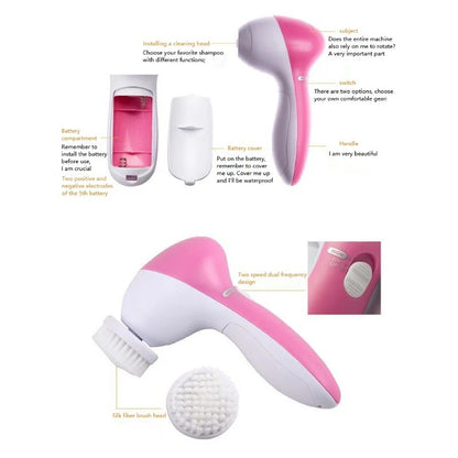 5 in 1 Portable Electric Facial Cleaner, Battery Powered Multifunctional Massager