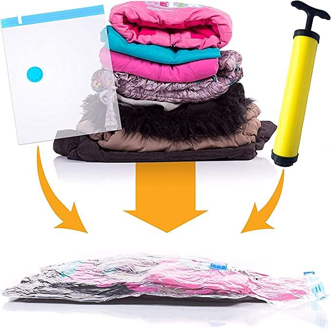 Smart Saver Reusable Vacuum Storage Bags – Ziplock Space Saver for Clothes, Blankets, and Quilts with Pump (Pack of 4: 2 Jumbo + 2 Large)
