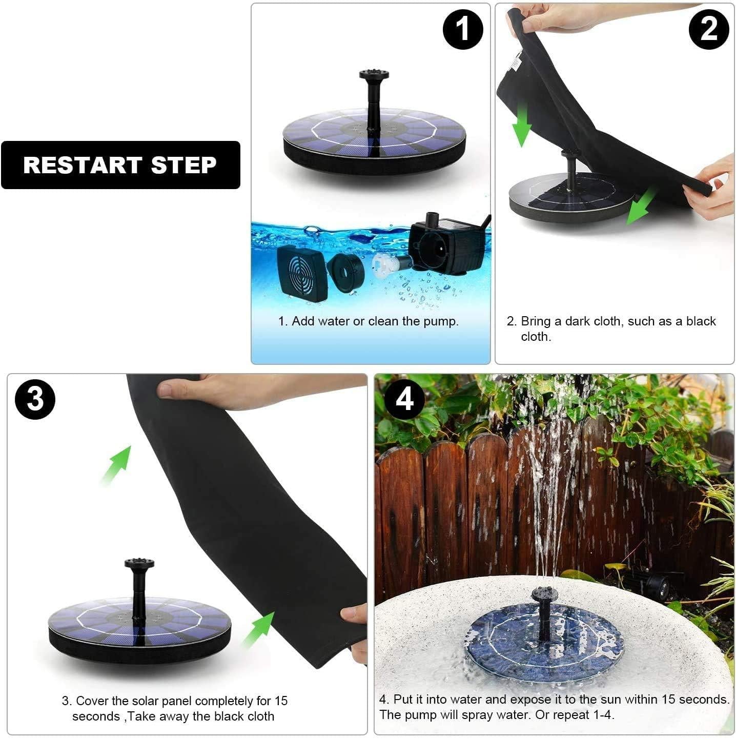 Fountain Solar Power Floating Water Pump for Pool, Pond, Garden, and Patio Plants - Round 7V 1.4W (Black)