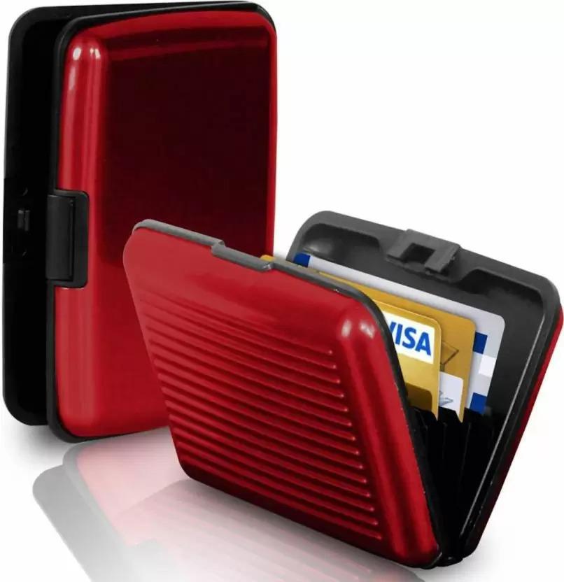 MAESTRA Aluminum Card Wallet 6 Card Holder (Set of 1, Maroon, Multicolor)
