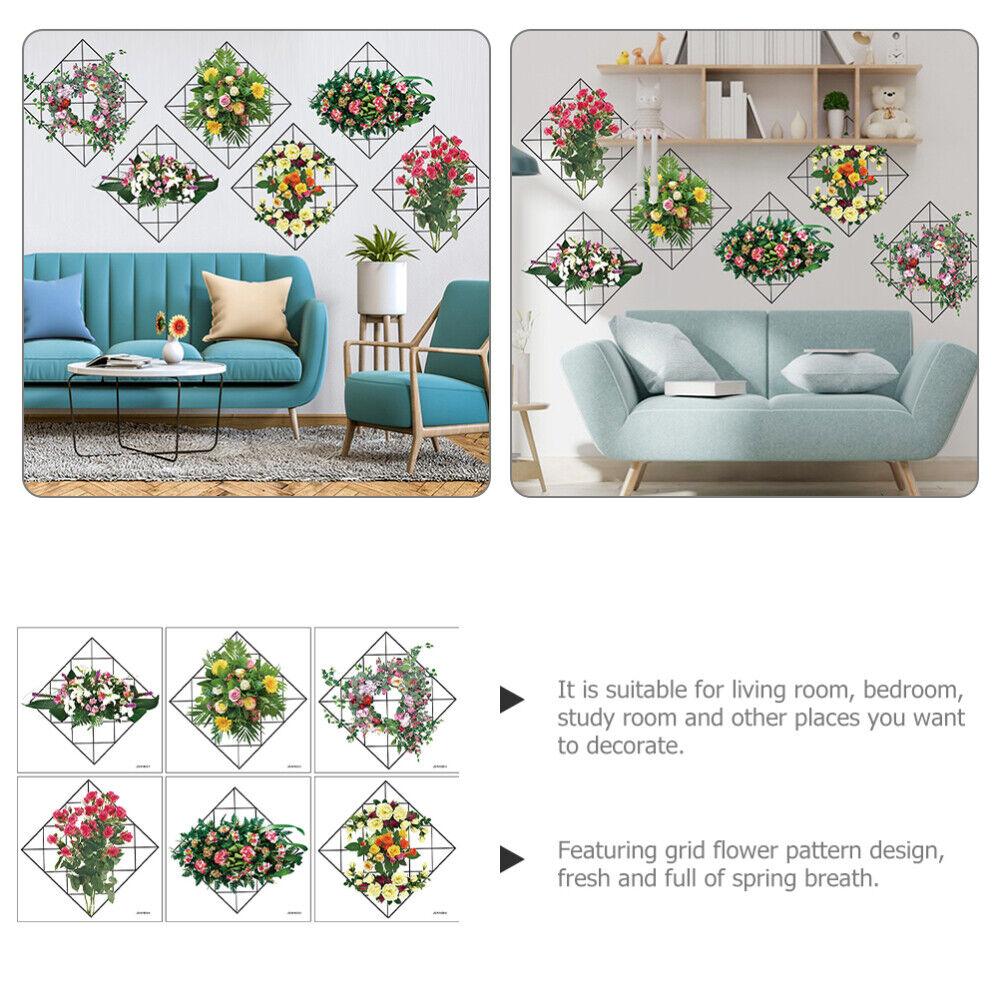 Home Wall Art Grid Flower Pattern Sticker Office Decals