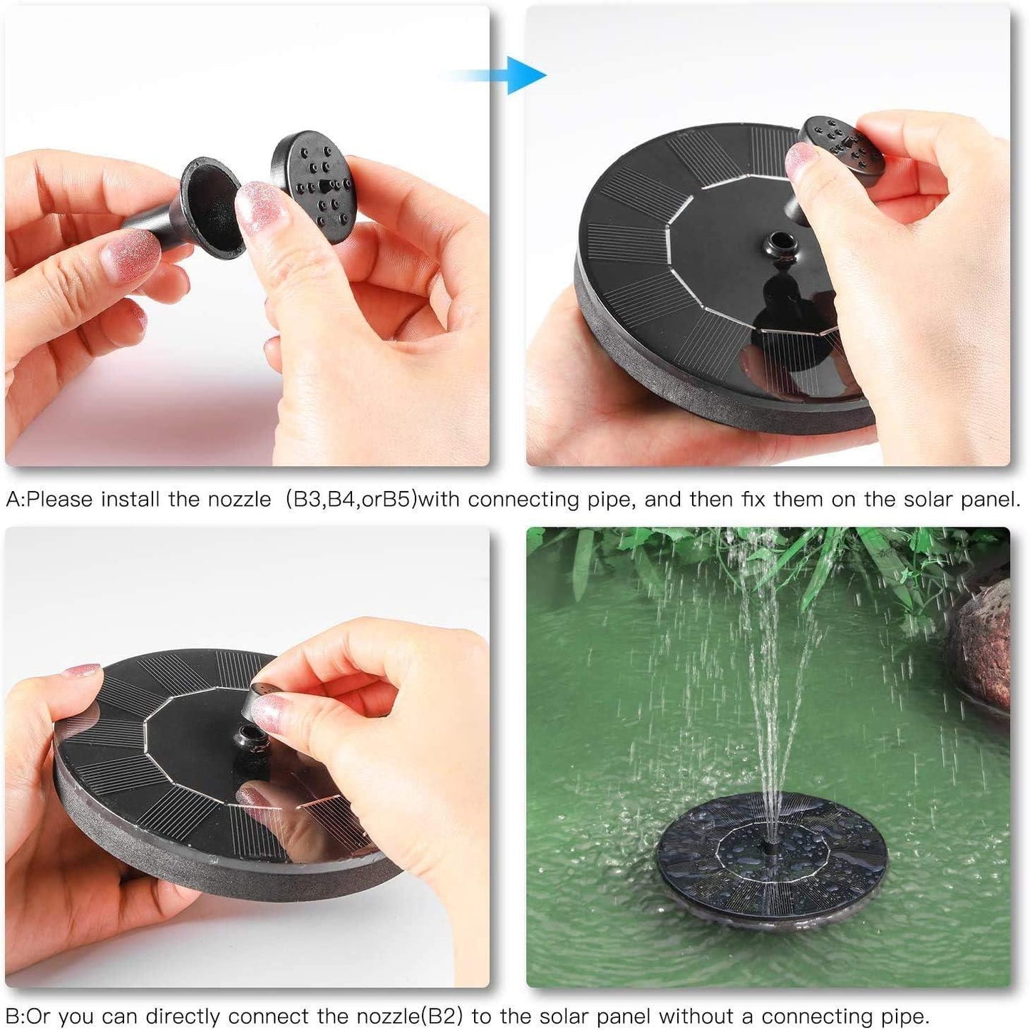 Fountain Solar Power Floating Water Pump for Pool, Pond, Garden, and Patio Plants - Round 7V 1.4W (Black)