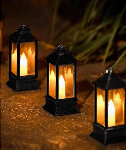 Pack of 3 Decorative Lanterns with Hanging LED Pillar Candles, Battery Operated