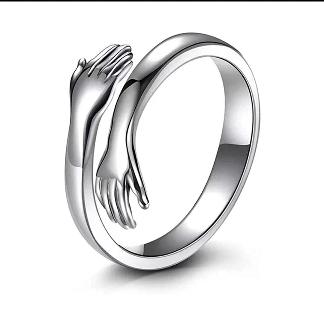 Silver Adjustable Friendship and Loved Ones Cuddle Hug Ring for Girls and Women