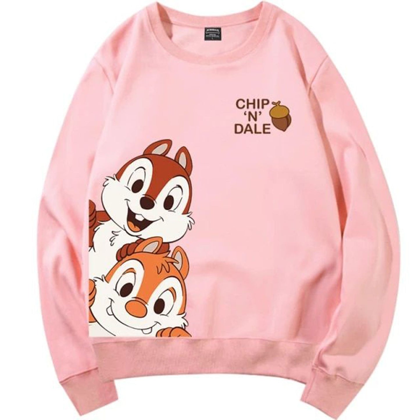 Popster Pink Printed Fleece Round Neck Regular Fit Long Sleeve Women's Sweatshirt