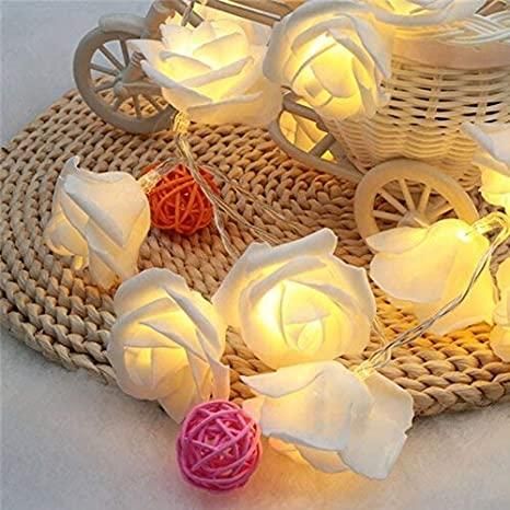 Rose Flower LED Serial String Lights - 10 Feet, 14 LED Rose Lights for Indoor and Outdoor Home Decoration (Warm White, Plug-in)