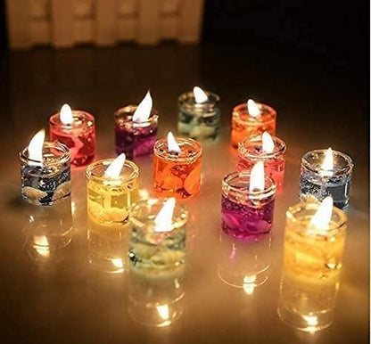 Pack of 12 Multicolored, Smokeless, Decorated Mini Cute Glass Jelly Gel Candles