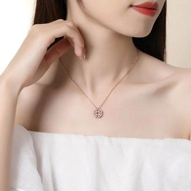 Four Love Hearts And Rose Diamond Leaf Clover Necklaces