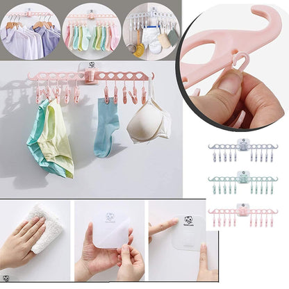 Wall Mounted Foldable Multi-Function 10 Clip Cloth Hanger