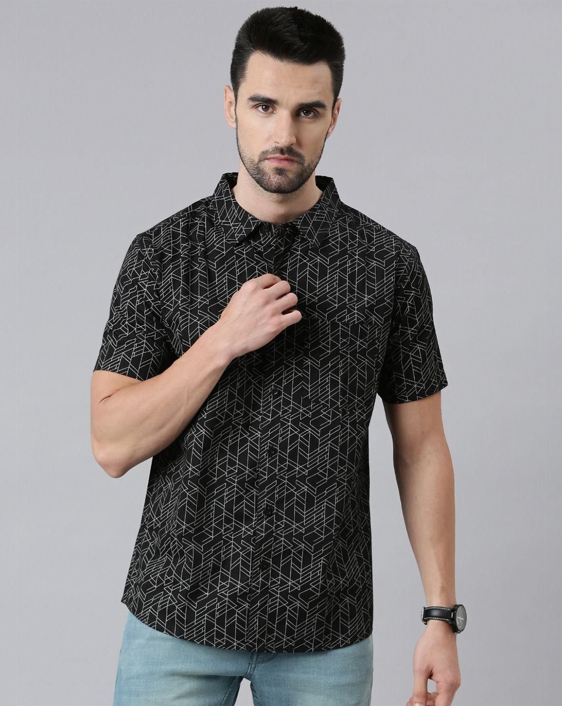 Joven Cotton Printed Half Sleeves Slim Fit Men's Casual Shirt