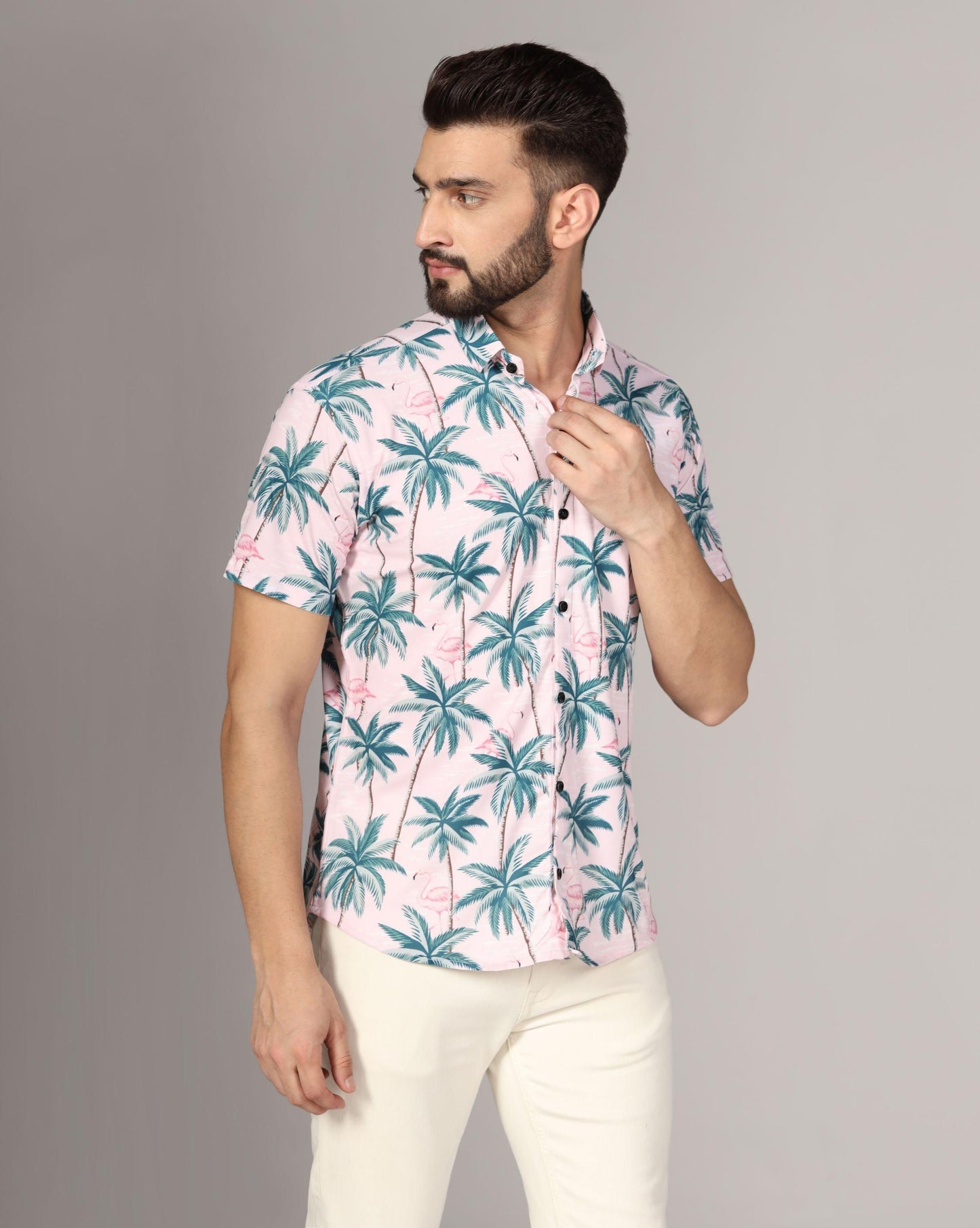 Lycra Printed half Sleeves Regular Fit Men's Casual Shirt