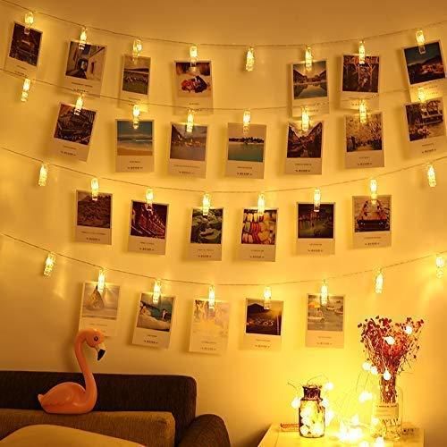 Photo Clip LED String Lights: 16 Lights for Hanging Photos at Birthday, Festival, Wedding, and Home Parties with Warm White Glow