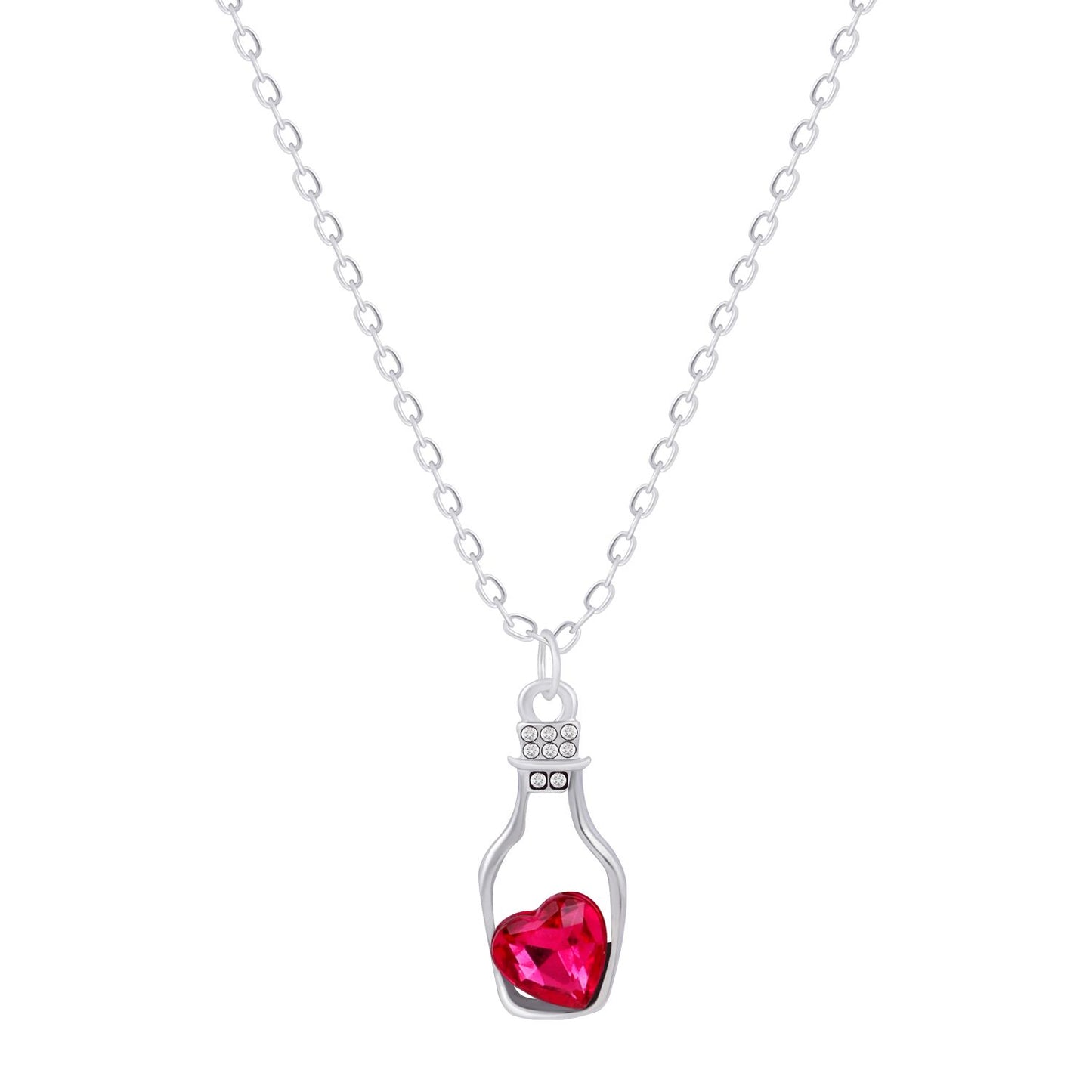 Love Heart Pink Crystal Diamond Stone Bottle Pendant
