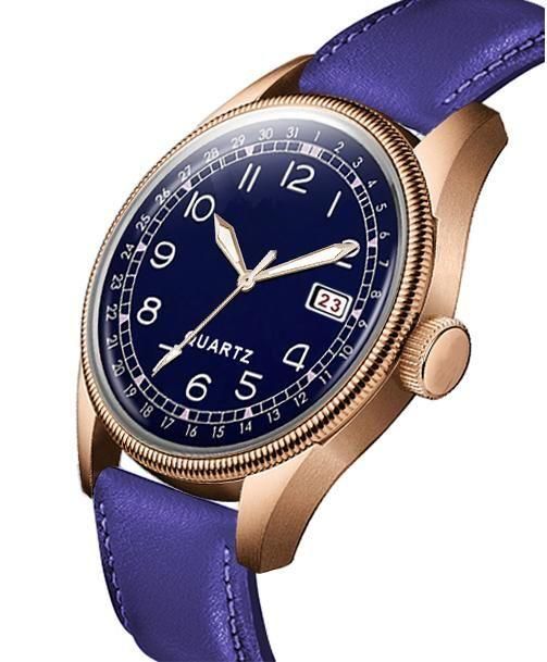 3D Glass Date Display Dial Leather Strap Analog Watch