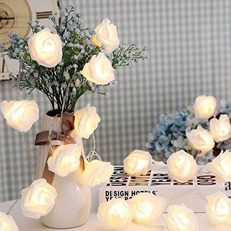 Rose Flower LED Serial String Lights - 10 Feet, 14 LED Rose Lights for Indoor and Outdoor Home Decoration (Warm White, Plug-in)