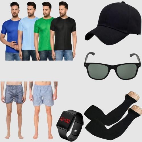 Fidato Men's 4-Pack T-shirt, 2 Boxers, Cap, Sunglasses, Watch, Gloves Set