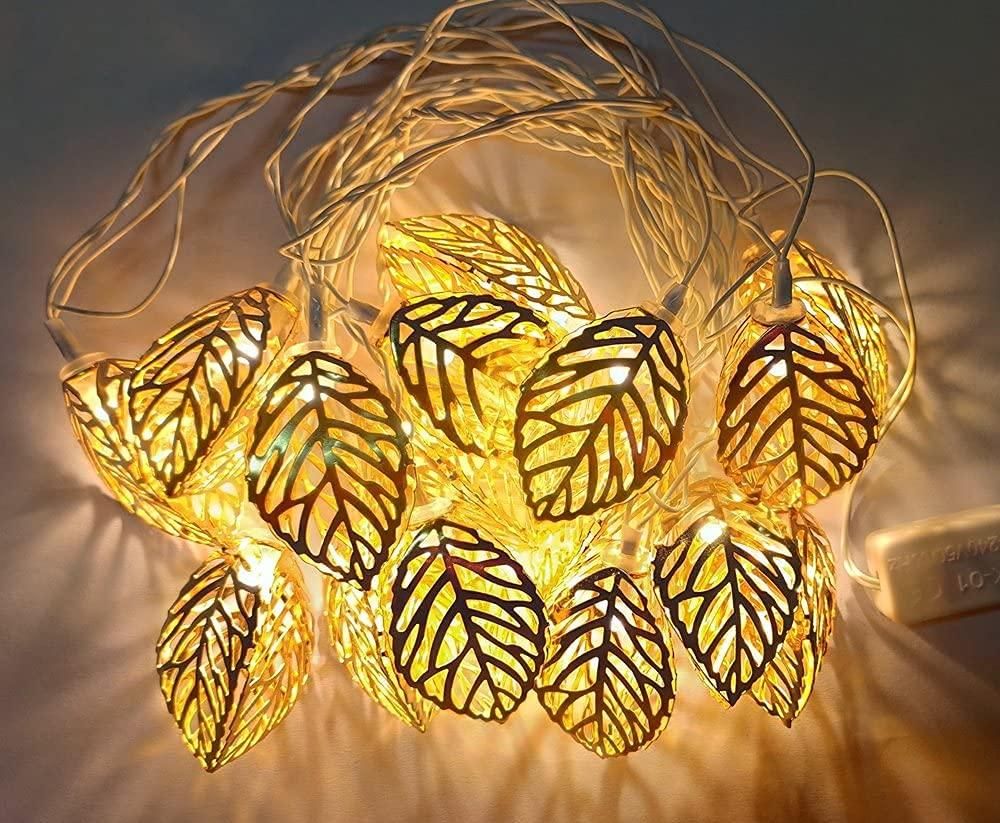 Metal Tree Leaf-Shaped 3D Decorative LED Fairy String Starry Lights with 14 Leaves