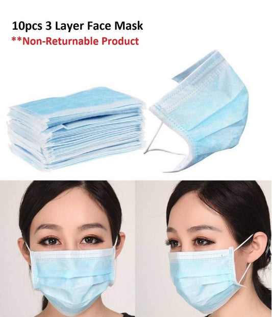 Face Mask - Disposable 3 Layer Masks (Pack of 10)