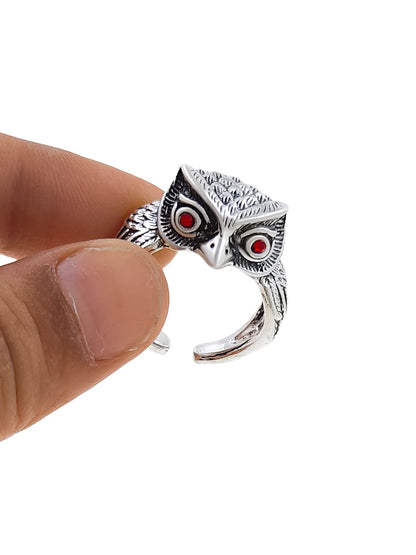 Saizen Silver Rings for Men Owl Face Ring
