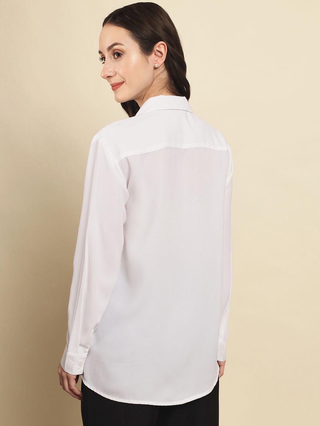 Trend Arrest Women's Polyester Solid Classic White Oversized Shirt