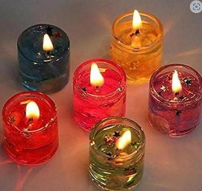 Pack of 12 Multicolored, Smokeless, Decorated Mini Cute Glass Jelly Gel Candles