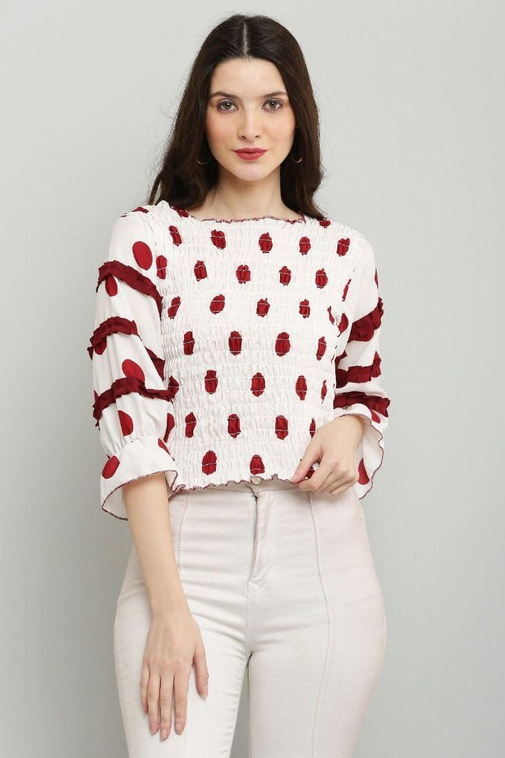 Women's Polyester Polka Dot Print Top