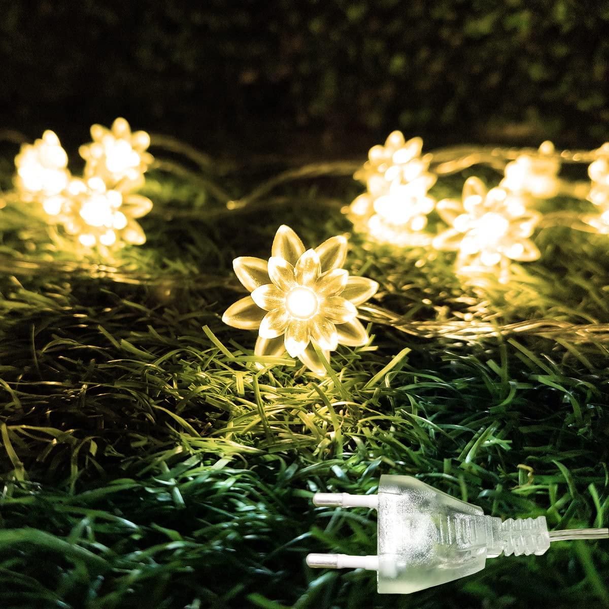 Warm White Decorative String Light with 14 LED Lotus Flower