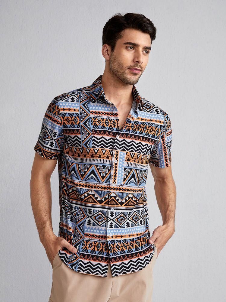 Lycra Printed half Sleeves Regular Fit Men's Casual Shirt