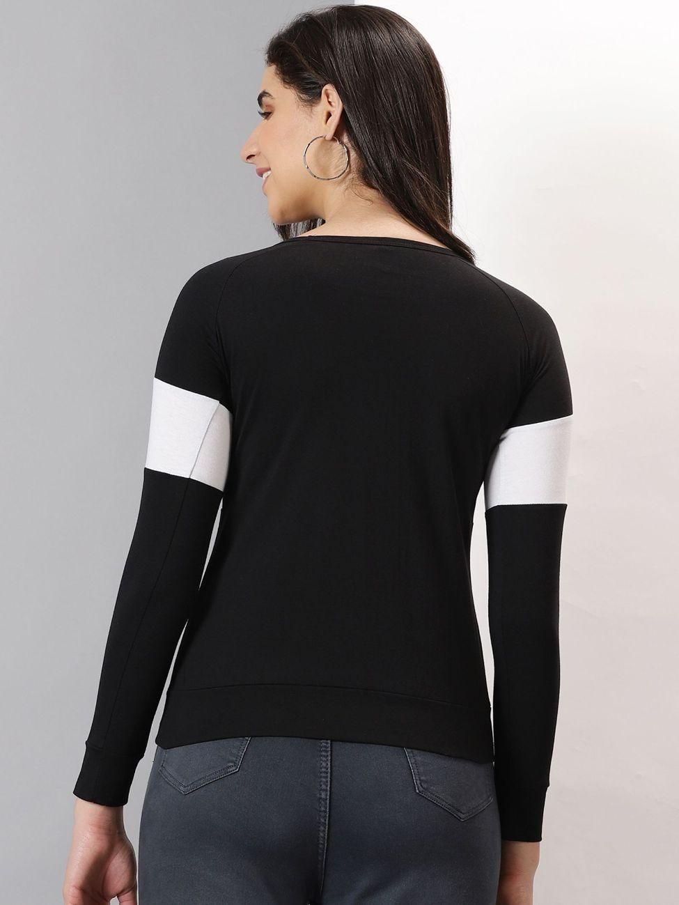 AUSK Women's Colorblocked Round Neck Full Sleeve Casual T-Shirt