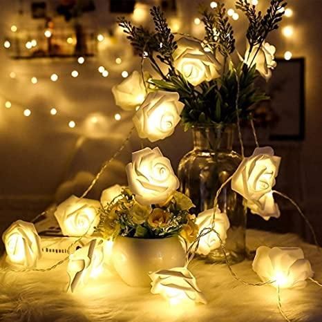 Rose Flower LED Serial String Lights - 10 Feet, 14 LED Rose Lights for Indoor and Outdoor Home Decoration (Warm White, Plug-in)