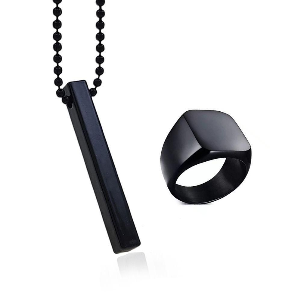 Black Vertical Bar Pendant With Ring
