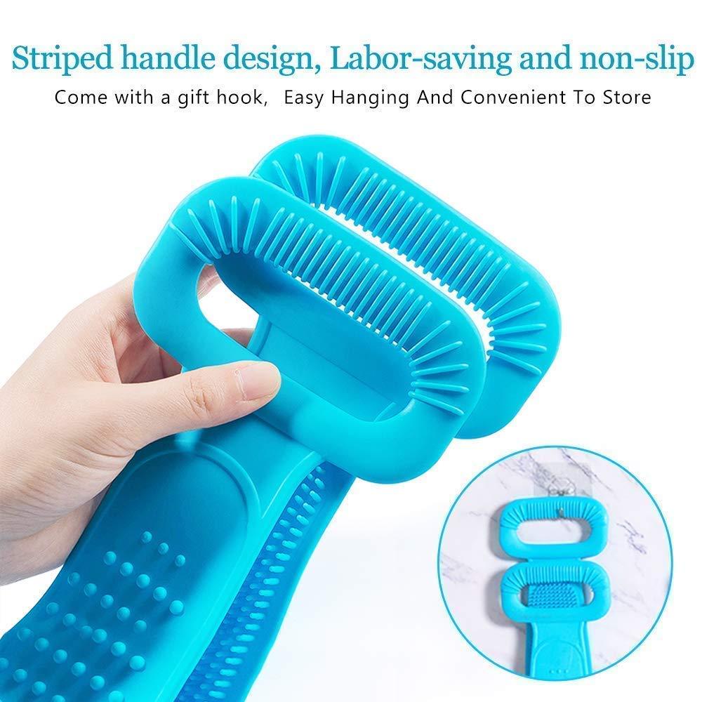 Bath Body Brush - Exfoliating Double-Sided Silicone Body Back Scrubber Belt with Scrub Pad (Medium)