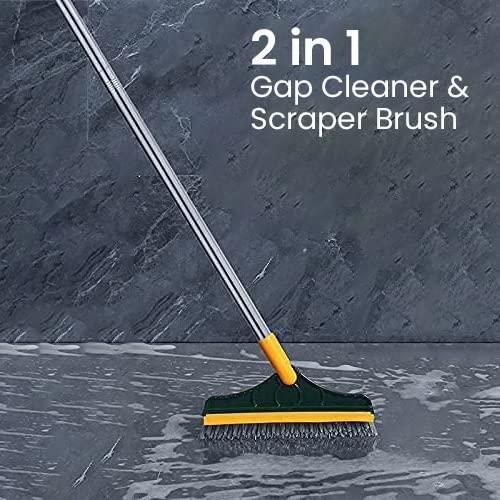 Premium Rotating Floor Cleaning Scrub Brush with Long Handle and Squeegee