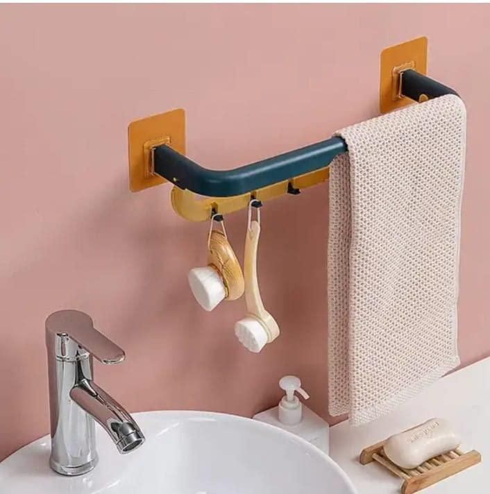 Double Layer Plastic Towel Rack with Hooks (Multi Color) (Pack of 1)