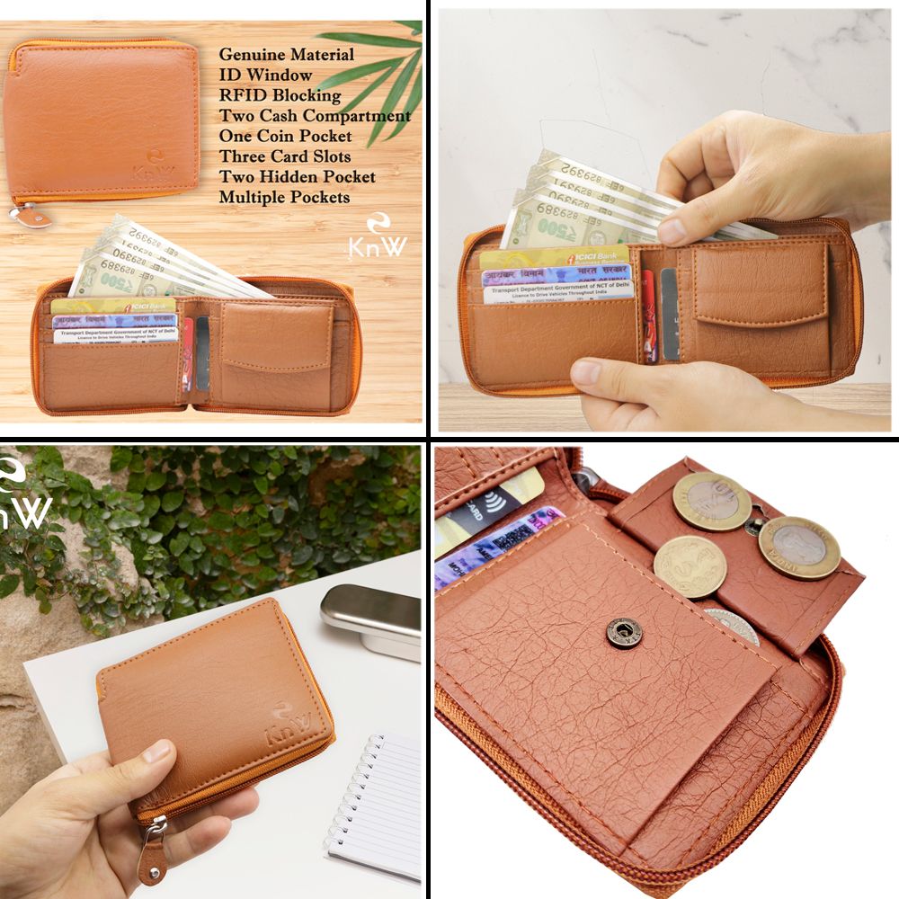 KnW Leather Wallet tan round zip