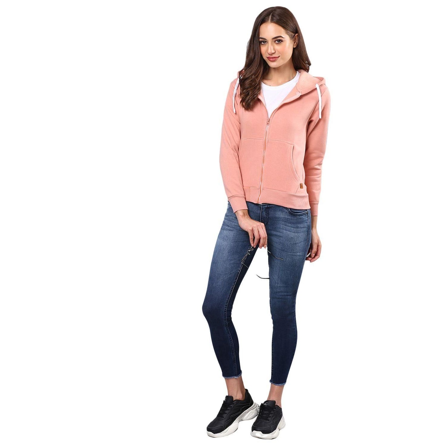 Campus Sutra Women's Pink Solid, Stylish Casual Hooded Sweatshirts