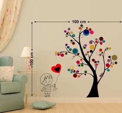 Tree with Designed Leaves, Hearts, and a Baby Girl Near Sticker