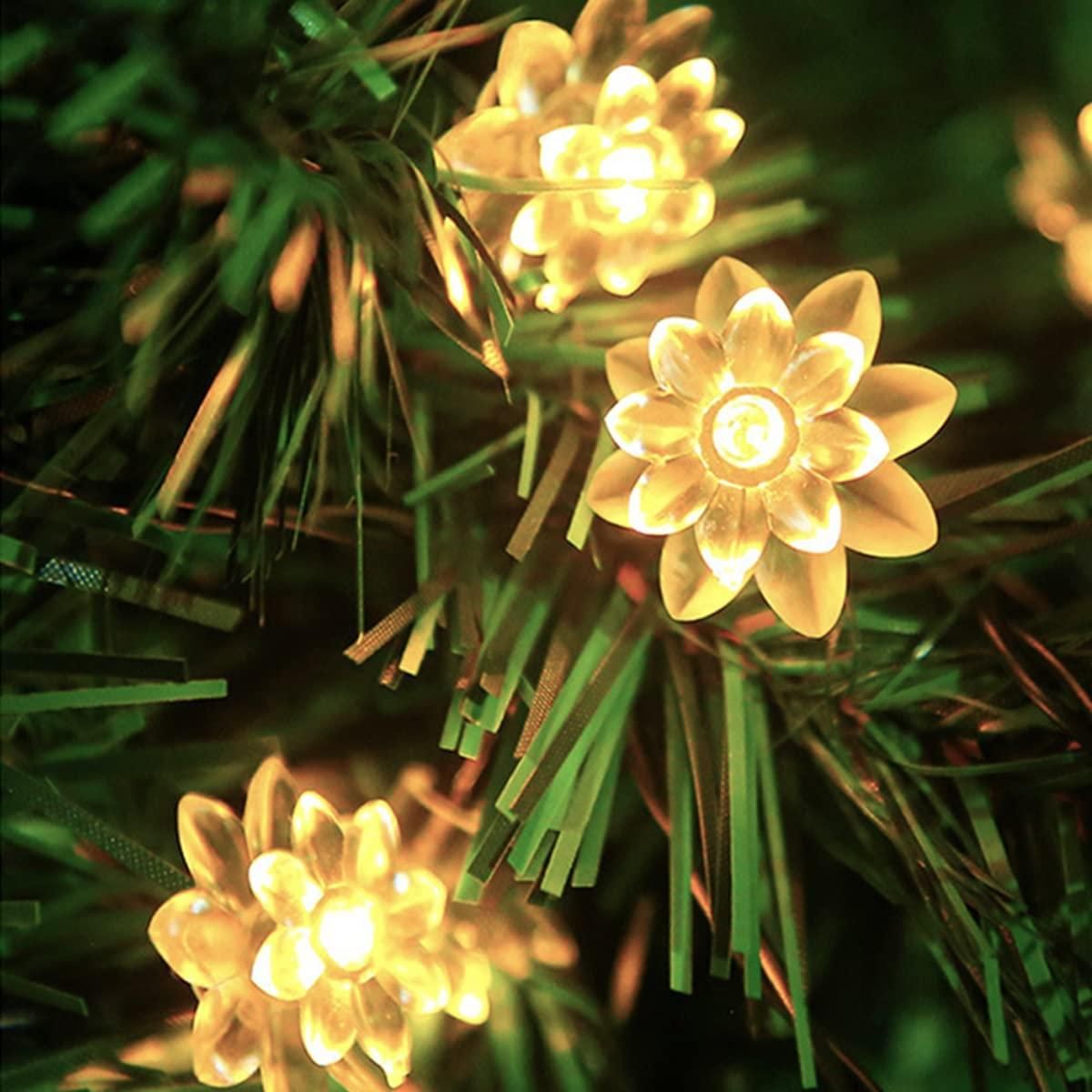 Warm White Decorative String Light with 14 LED Lotus Flower