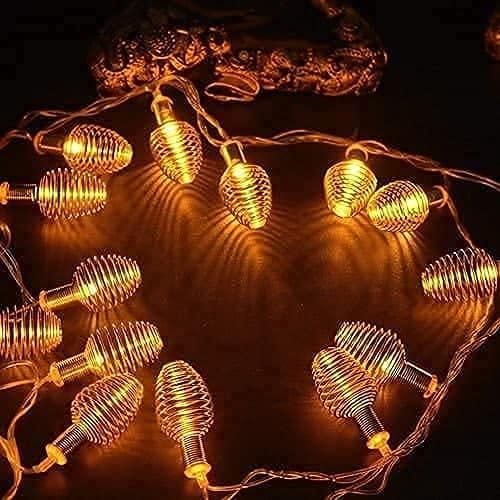 10-Feet Copper Wire Decorative Diwali String Lighting with 14 Yellow Spring Ball Lights