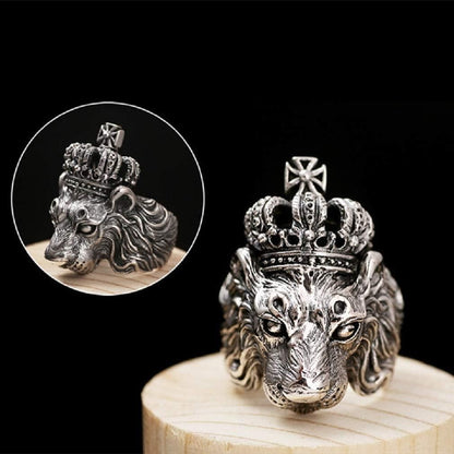 Oxidised Silver Plated Lion Face KGF Ring
