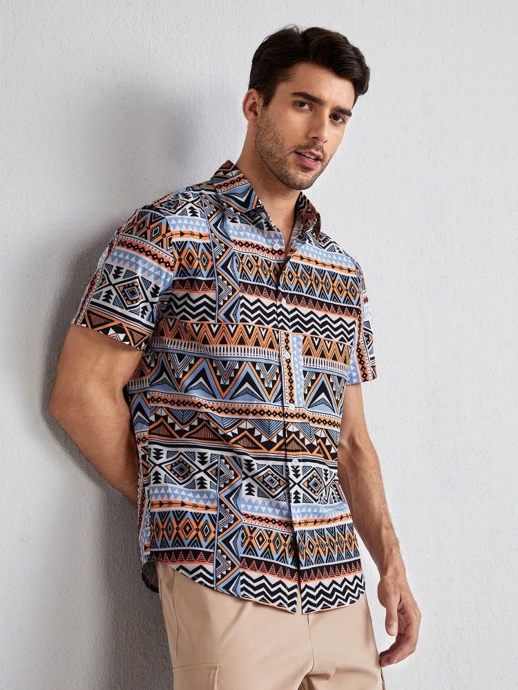 Lycra Printed half Sleeves Regular Fit Men's Casual Shirt