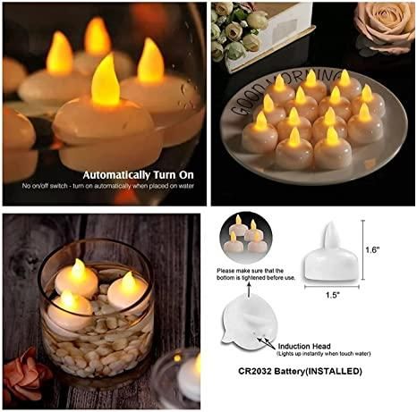 Pack of 10 Floating Tealight Water Sensor Battery Operated Waterproof LED Flameless Flickering Lights Candles