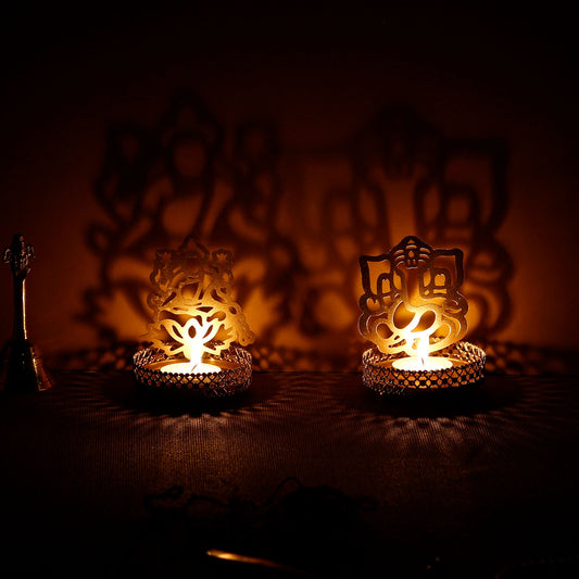 The Lord Ganesha and Laxmi Shadow Tea Light Holder