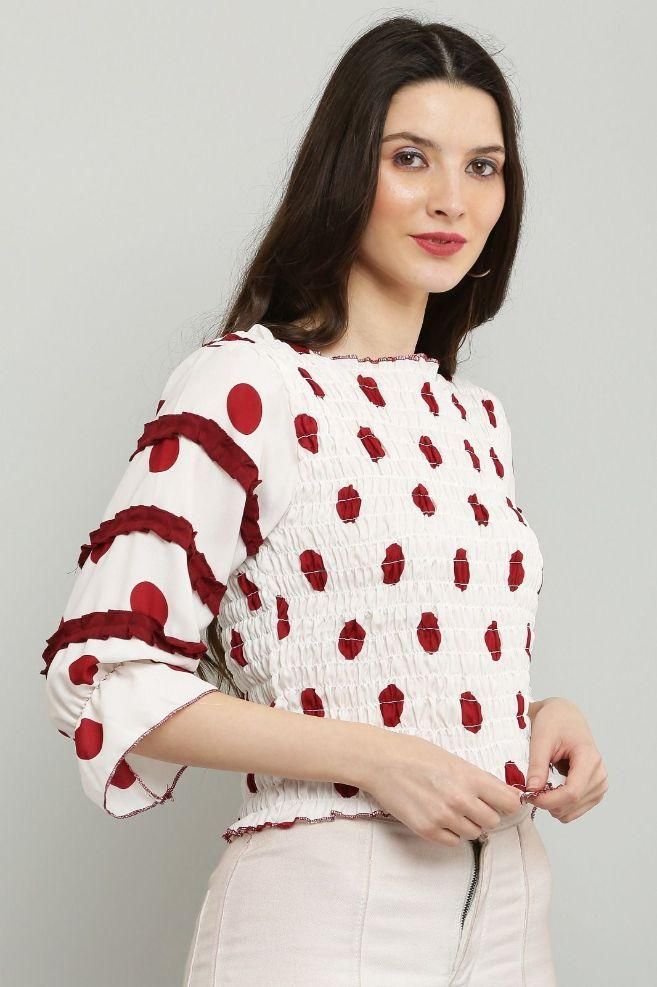 Women's Polyester Polka Dot Print Top