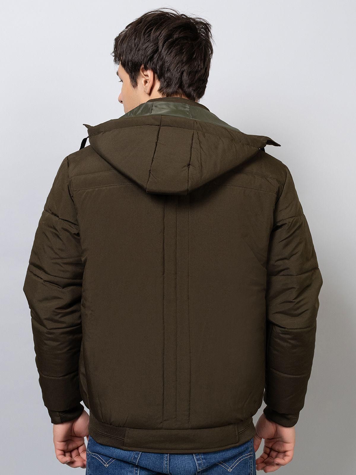 Xohy Men's Full Sleeve Bomber Hooded Olive Jacket